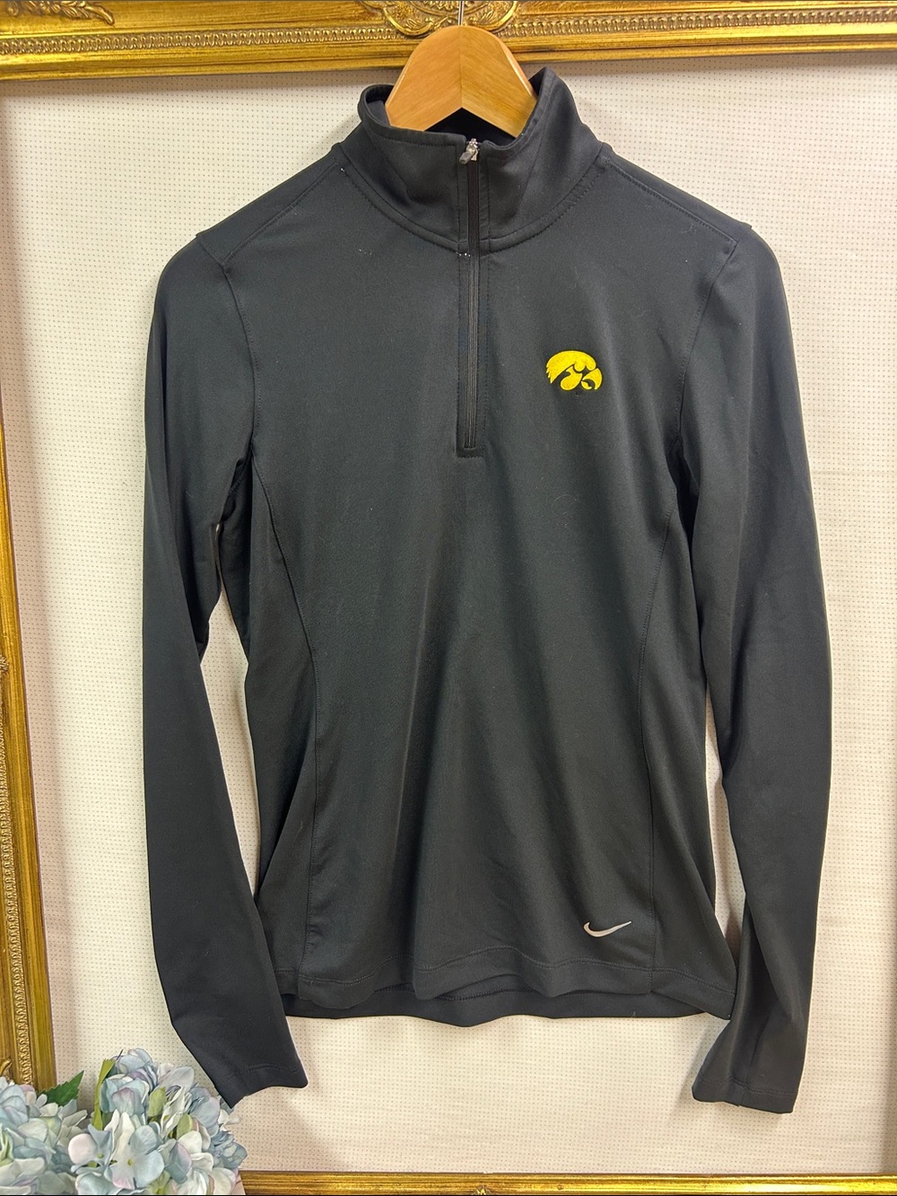 Nike Golf Black Long-Sleeve Quarter-Zip with Yellow Hawkeye | XS
